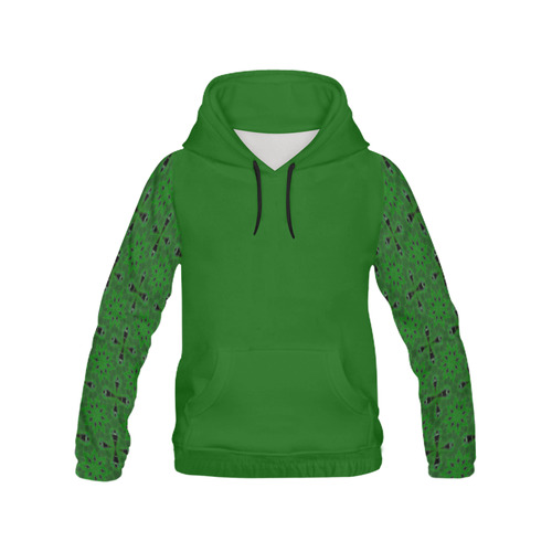 Green and Black All Over Print Hoodie for Women (USA Size) (Model H13)