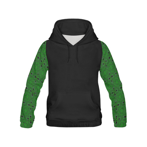 Green and Black All Over Print Hoodie for Women (USA Size) (Model H13)