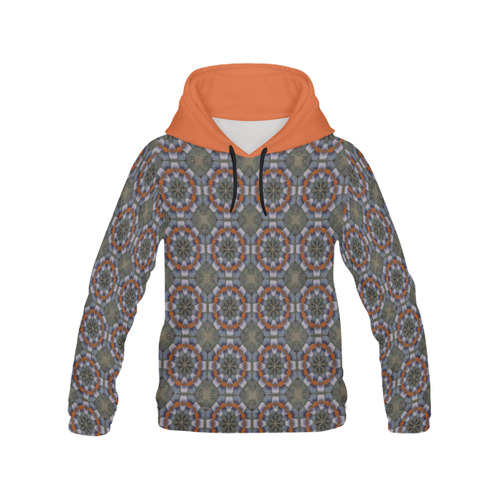 Orange and Gray All Over Print Hoodie for Women (USA Size) (Model H13)