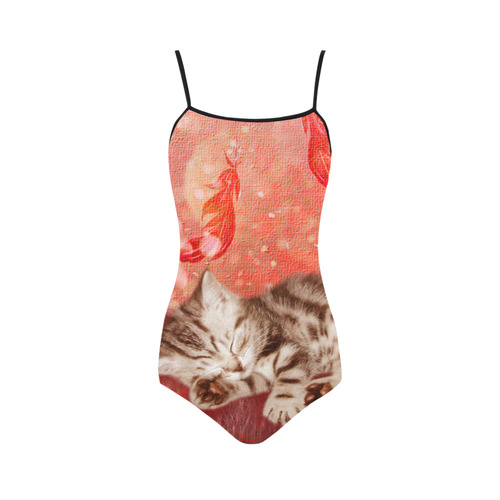 Sweet little sleeping kitten Strap Swimsuit ( Model S05)