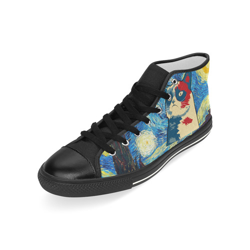 starry-night Unhappy Cat Men’s Classic High Top Canvas Shoes (Model 017)