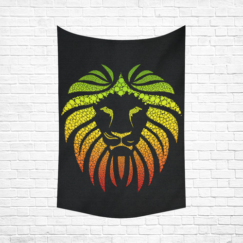 Rastafari Lion Dots green yellow red Cotton Linen Wall Tapestry 60"x 90"