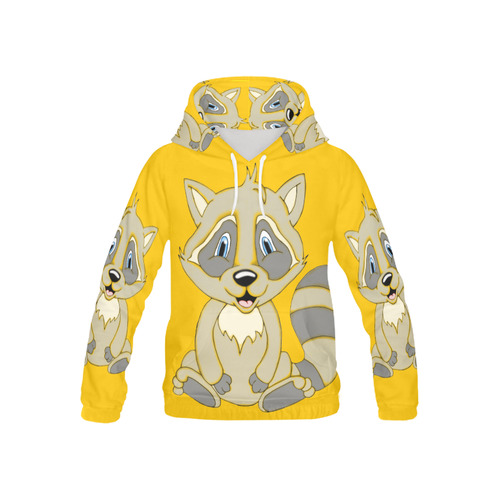 Rocky Raccoon Yellow All Over Print Hoodie for Kid (USA Size) (Model H13)