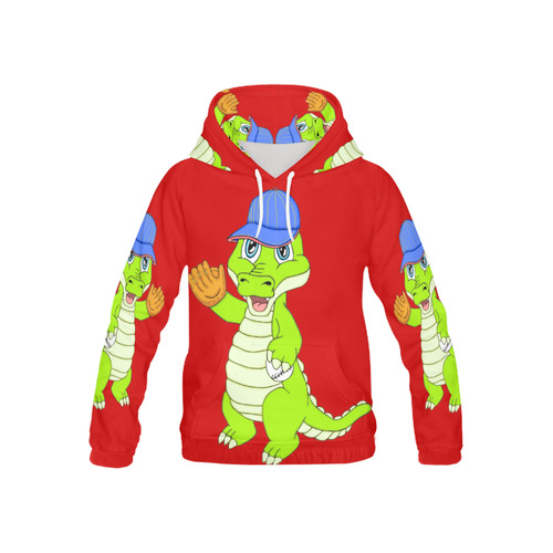 Baseball Gator Red All Over Print Hoodie for Kid (USA Size) (Model H13)