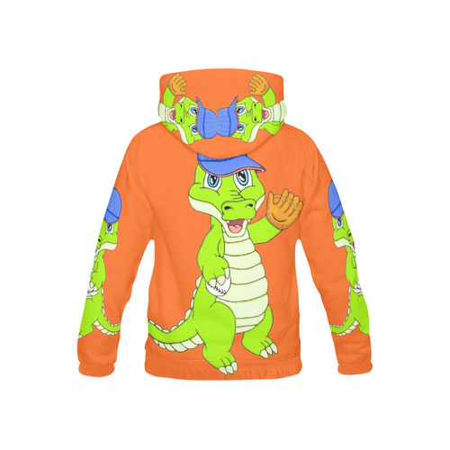 Baseball Gator Orange All Over Print Hoodie for Kid (USA Size) (Model H13)