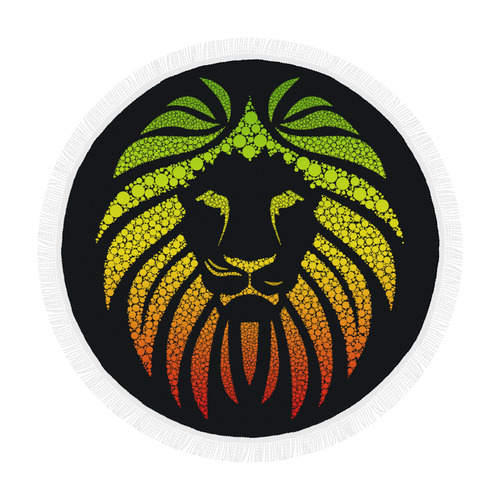 Rastafari Lion Dots green yellow red Circular Beach Shawl 59"x 59"