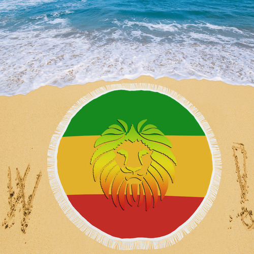 Rastafari Lion Flag green yellow red Circular Beach Shawl 59"x 59"