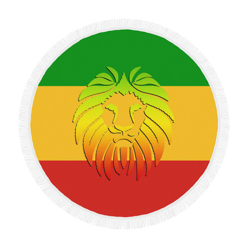 Rastafari Lion Flag green yellow red Circular Beach Shawl 59"x 59"