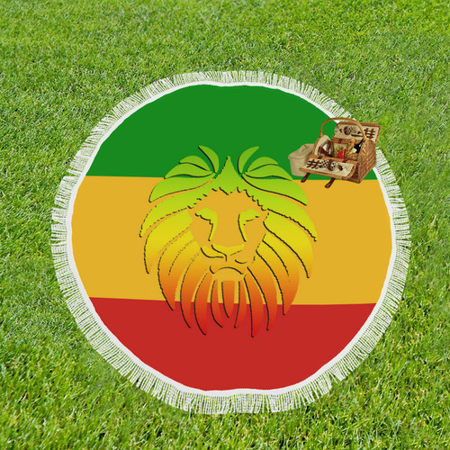 Rastafari Lion Flag green yellow red Circular Beach Shawl 59"x 59"