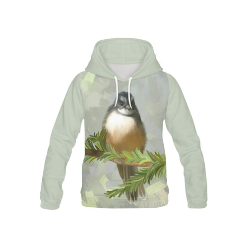 Fantail Chick in Forrest, pastel, watercolor bird All Over Print Hoodie for Kid (USA Size) (Model H13)