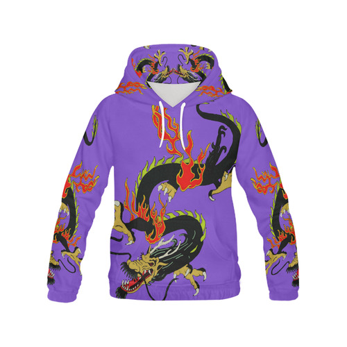 Black Chinese Dragon Purple All Over Print Hoodie for Men (USA Size) (Model H13)