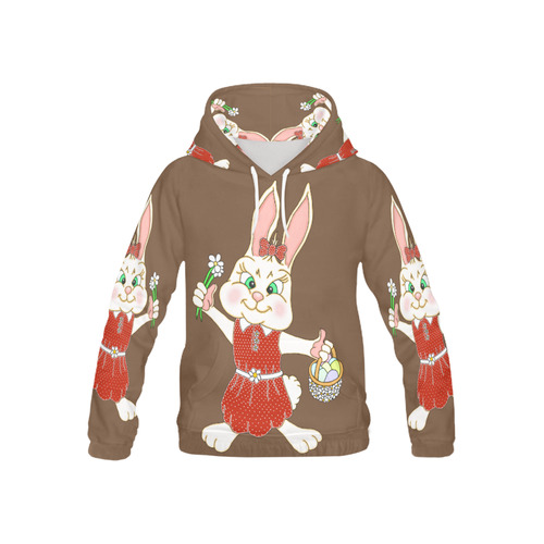 Easter Bunny Girl Brown All Over Print Hoodie for Kid (USA Size) (Model H13)