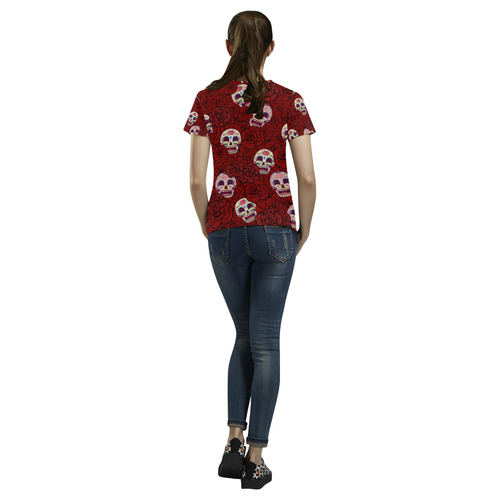 Rose Sugar Skull All Over Print T-Shirt for Women (USA Size) (Model T40)