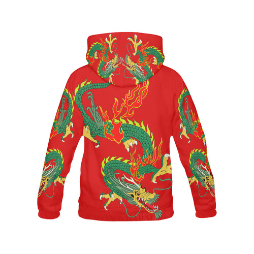 Green Chinese Dragon Red All Over Print Hoodie for Women (USA Size) (Model H13)