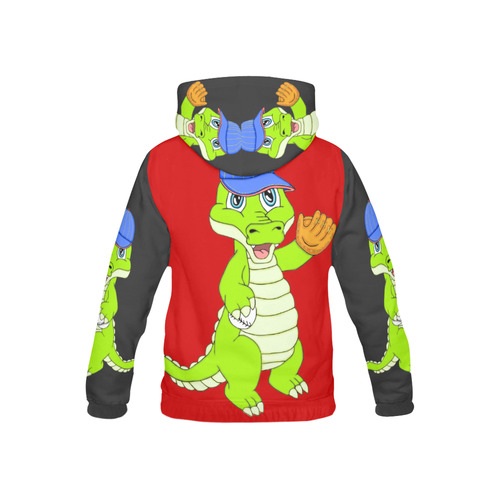 Baseball Gator Red/Black Two Toned All Over Print Hoodie for Kid (USA Size) (Model H13)
