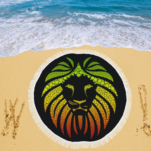 Rastafari Lion Dots green yellow red Circular Beach Shawl 59"x 59"