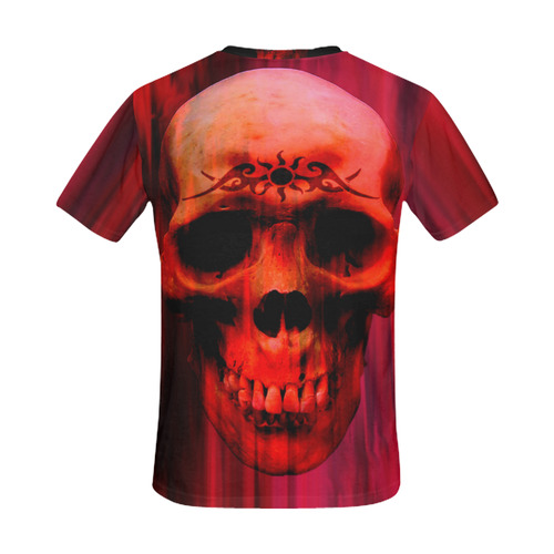 Red skull with tribal mens t shirt All Over Print T-Shirt for Men (USA Size) (Model T40)