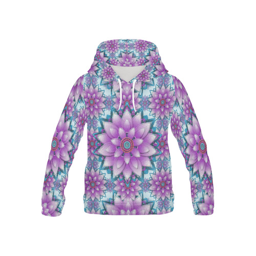Lotus Flower Pattern - Purple and turquoise All Over Print Hoodie for Kid (USA Size) (Model H13)