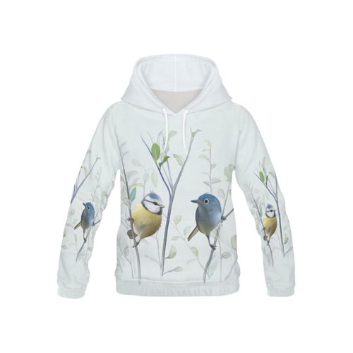 2 Cute Birds in Tree - watercolor All Over Print Hoodie for Kid (USA Size) (Model H13)
