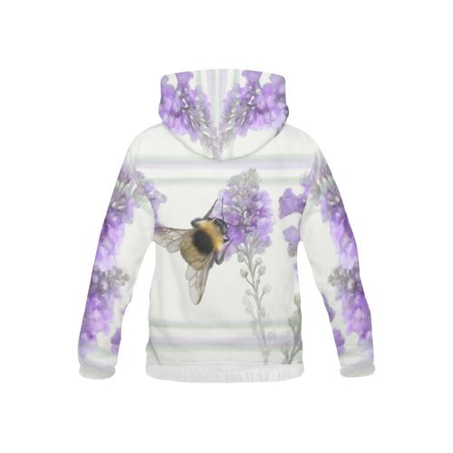 Bumblebee on purple flowers, floral watercolor All Over Print Hoodie for Kid (USA Size) (Model H13)