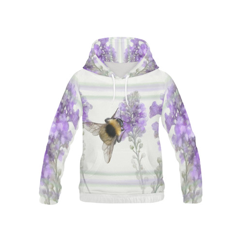 Bumblebee on purple flowers, floral watercolor All Over Print Hoodie for Kid (USA Size) (Model H13)