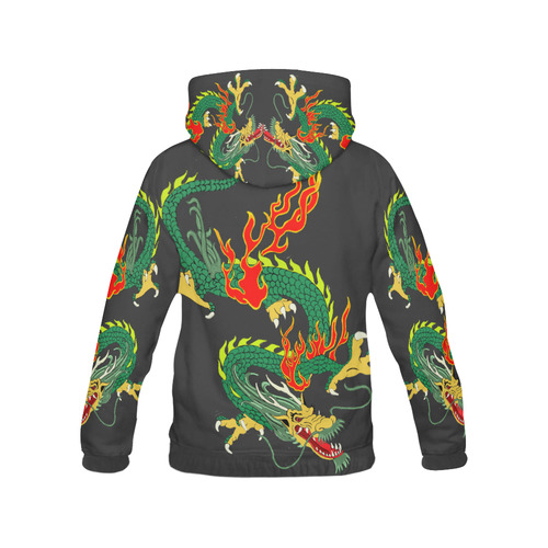 Green Chinese Dragon Black All Over Print Hoodie for Women (USA Size) (Model H13)