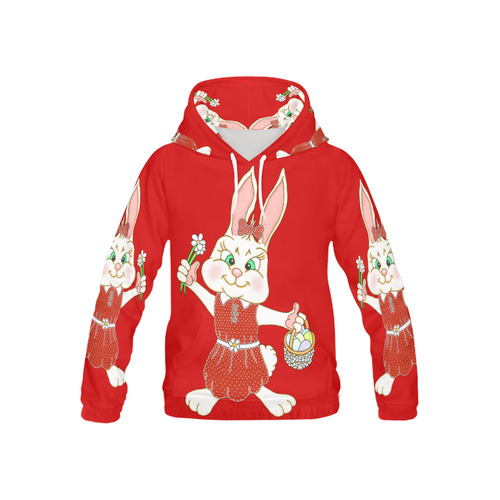 Easter Bunny Girl Red All Over Print Hoodie for Kid (USA Size) (Model H13)