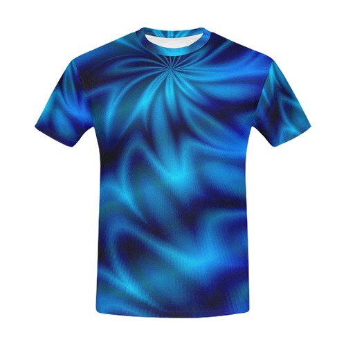Blue Shiny Swirl All Over Print T-Shirt for Men (USA Size) (Model T40)