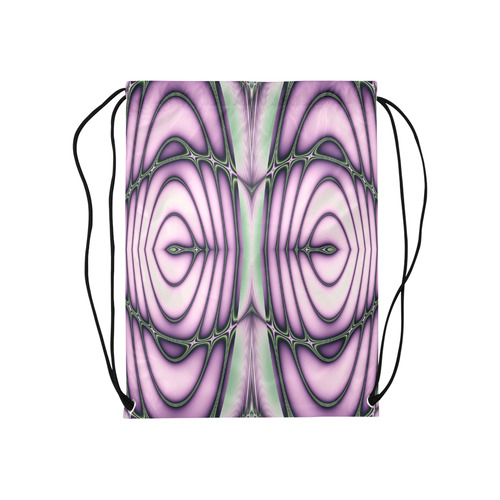 Pink and Green Ripples Fractal Abstract Medium Drawstring Bag Model 1604 (Twin Sides) 13.8"(W) * 18.1"(H)