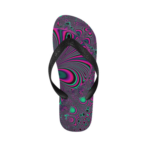 Hot Pink Neon Green Butterfly Fractal Flip Flops for Men/Women (Model 040)