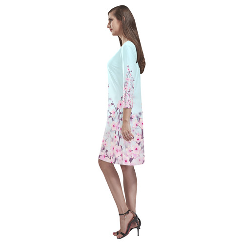 Floral Cherry Blossoms Pastel Landscape Rhea Loose Round Neck Dress(Model D22)