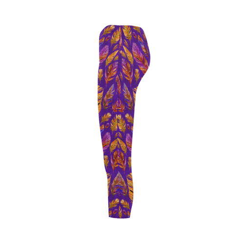 Watercolor Feathers And Dots Pattern Purple Capri Legging (Model L02)