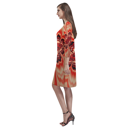 amazing Fractal 43 red by JamColors Rhea Loose Round Neck Dress(Model D22)