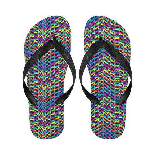 Crazy Neon Waves Flip Flops for Men/Women (Model 040)