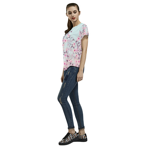 Floral Cherry Blossoms Pastel Landscape All Over Print T-Shirt for Women (USA Size) (Model T40)