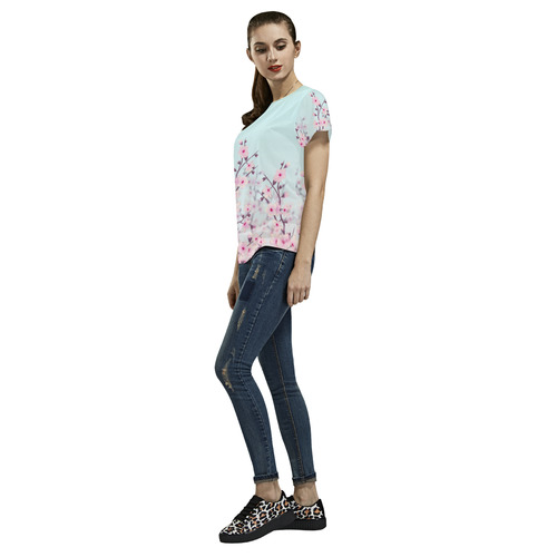 Floral Cherry Blossoms Pastel Landscape All Over Print T-Shirt for Women (USA Size) (Model T40)