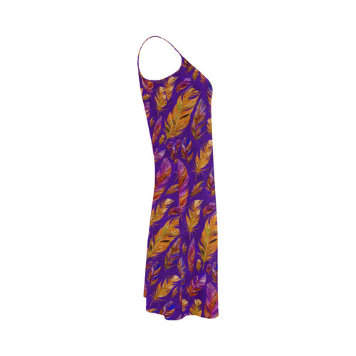 Watercolor Feathers And Dots Pattern Purple Alcestis Slip Dress (Model D05)
