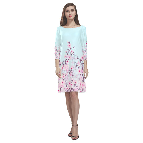 Floral Cherry Blossoms Pastel Landscape Rhea Loose Round Neck Dress(Model D22)