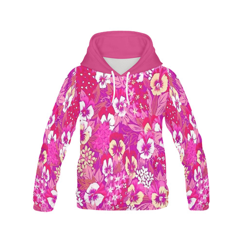 Vintage Floral Pink Pansy All Over Print Hoodie for Women (USA Size) (Model H13)