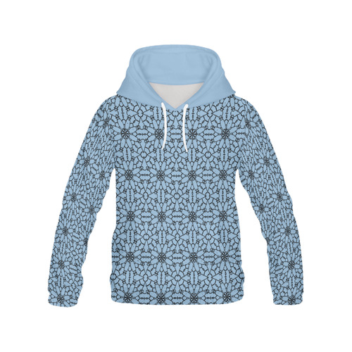 Airy Blue Lace All Over Print Hoodie for Women (USA Size) (Model H13)