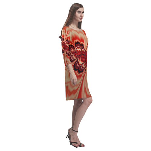 amazing Fractal 43 red by JamColors Rhea Loose Round Neck Dress(Model D22)