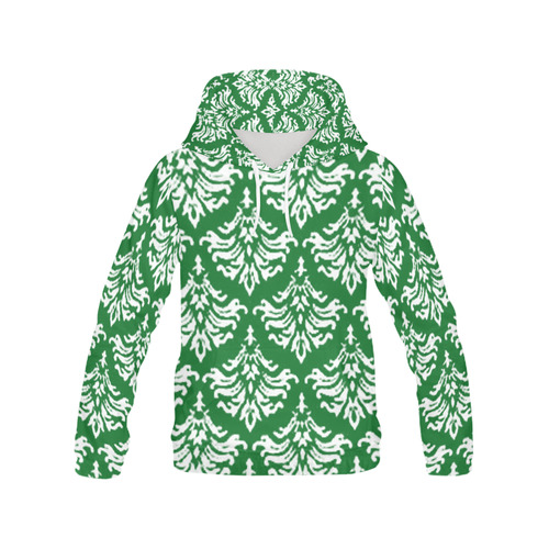 Green Damask All Over Print Hoodie for Women (USA Size) (Model H13)