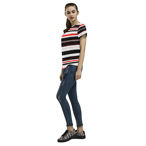 black white and red stripes All Over Print T-Shirt for Women (USA Size) (Model T40)