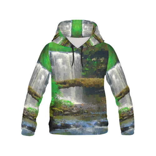 Peaceful Pixel Waterfall All Over Print Hoodie for Women (USA Size) (Model H13)