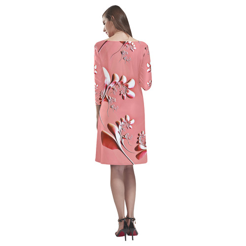 amazing floral fractal B by JamColors Rhea Loose Round Neck Dress(Model D22)