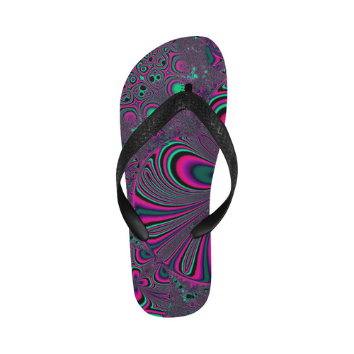 Hot Pink Neon Green Butterfly Fractal Flip Flops for Men/Women (Model 040)