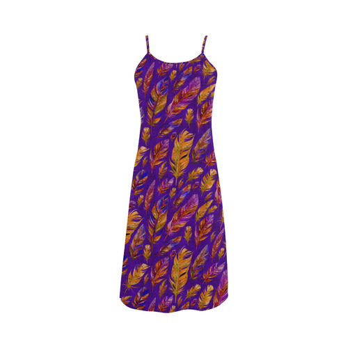 Watercolor Feathers And Dots Pattern Purple Alcestis Slip Dress (Model D05)