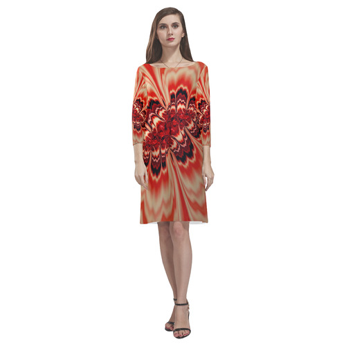 amazing Fractal 43 red by JamColors Rhea Loose Round Neck Dress(Model D22)