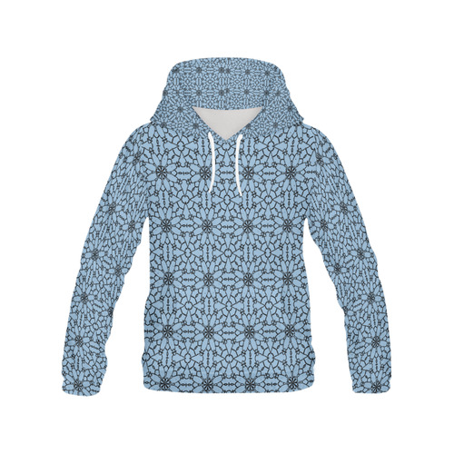 Airy Blue Lace All Over Print Hoodie for Women (USA Size) (Model H13)