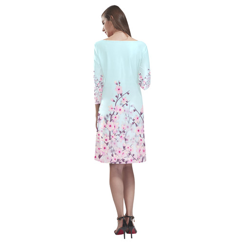 Floral Cherry Blossoms Pastel Landscape Rhea Loose Round Neck Dress(Model D22)